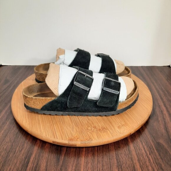 Birkenstock Arizona Womens Size 38 US 7 Sandles Black Suede Leather Buckle - Picture 1 of 10